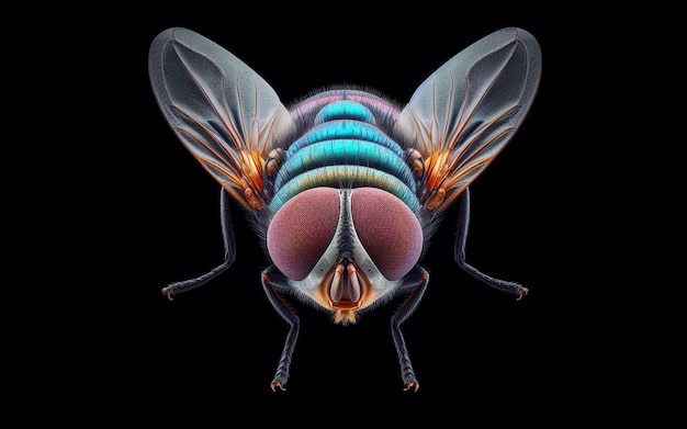 Imagem em close-up de uma mosca Detalhes nítidos