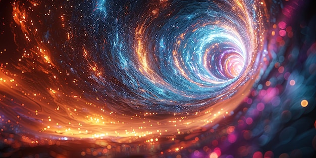 Imagem em cores de um túnel de dobra no espaço profundo Partículas de matéria giram no vórtice da gravidade Hiperespaço