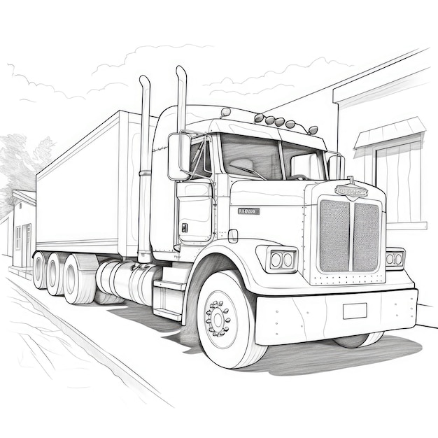 Imagem em preto e branco de um caminhão com contêiner