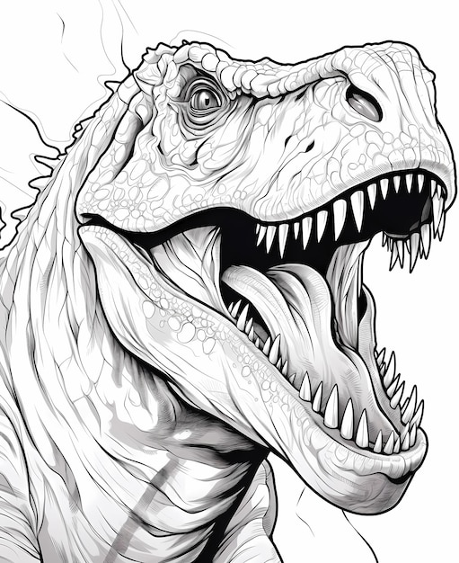 imagem em preto e branco de um dinossauro Indominus rex para a página do livro para colorir