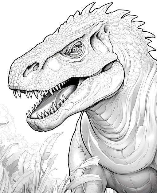 imagem em preto e branco de um dinossauro Indominus rex para a página do livro para colorir