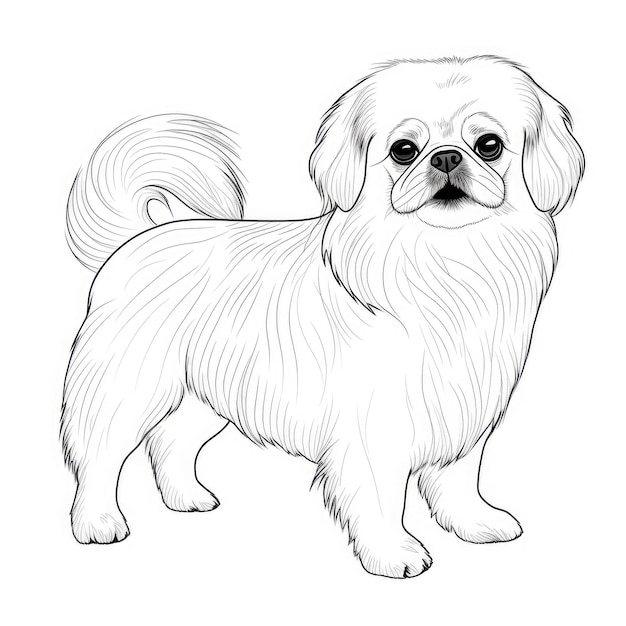 Imagem em preto e branco de um pekingese