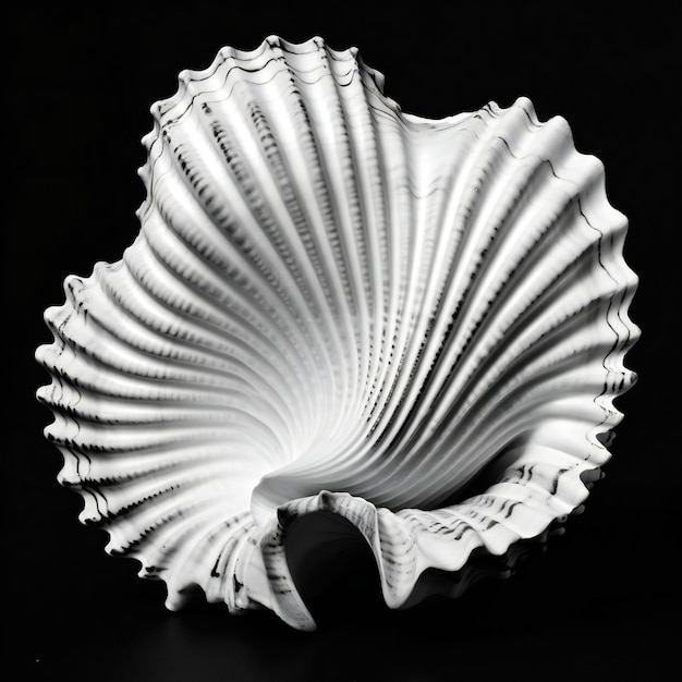 Foto imagem em preto e branco de uma concha sobre um fundo preto