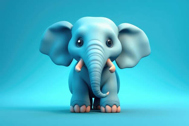 Foto imagem engraçada de um elefante de desenho animado 3d em cores azuis e amarelas com um fundo azul generative ai