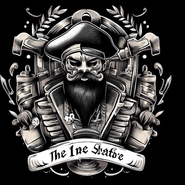 Foto imagem espetacular de estilo pirata de barba preta para logotipos de barbearias e bares