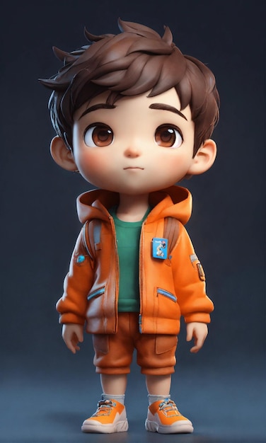 Foto imagem fotográfica 4d de corpo inteiro imagem de um bonito menino chibi cores vivas realistas octane r