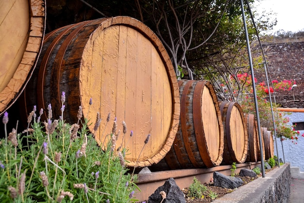 Imagem fotográfica de um barril de vinho de madeira clássico