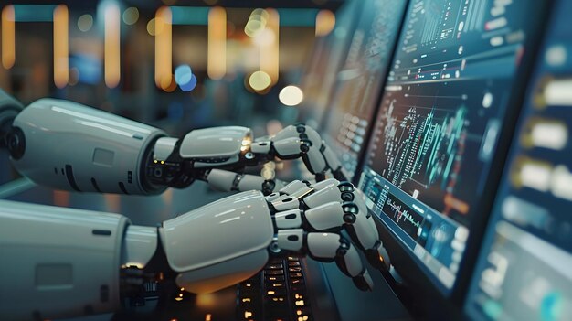 Foto imagem fotorrealista de um analista de tecnologia de investimento a desenvolver o conceito de robo advisors para dados automatizados