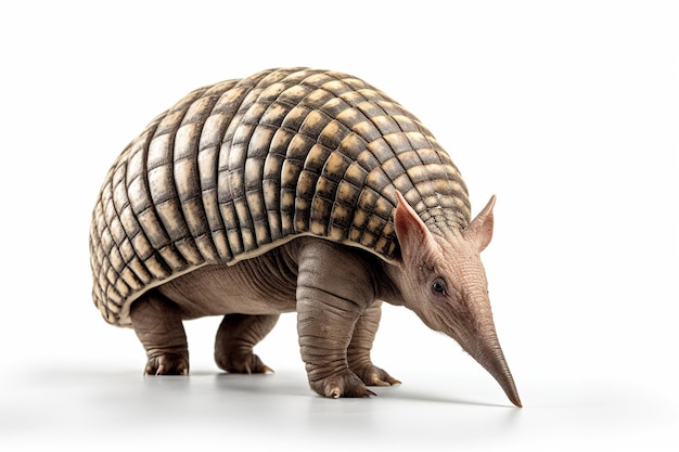 Imagem fotorrealista de um armadilo em fundo brancoArmadillo em movimento Um estudo em armadura natural