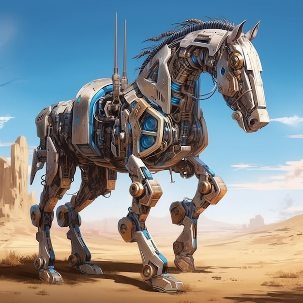 Imagem futurista de tecnologia animal de cavalo ciborgue ciborgue futurista Arte gerada por IA