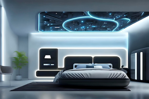 Imagem futurista de um conceito de quarto