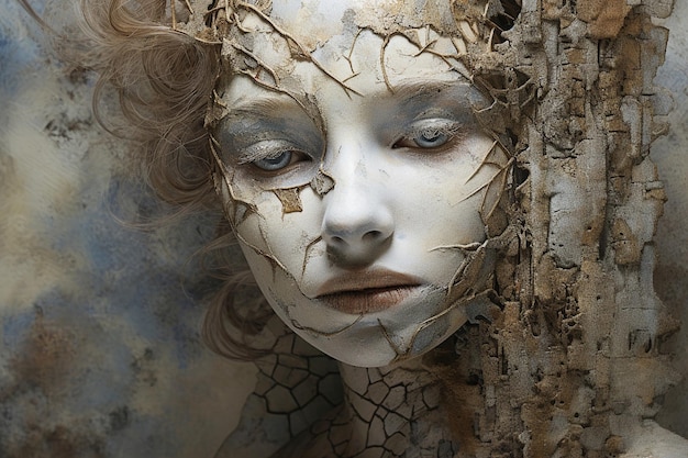 Imagem generativa Ai Retrato abstrato de uma menina Textura de argila rachada