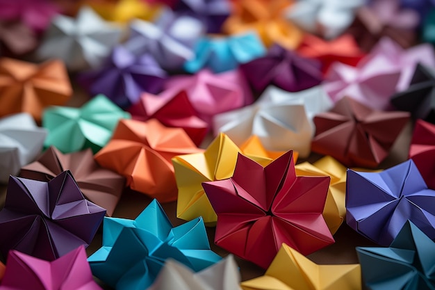 Foto imagem generativa de ia de flores coloridas de artesanato em papel de origami