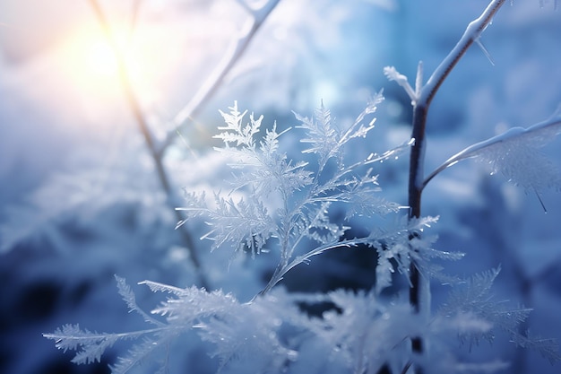 Imagem generativa de IA do fundo da temporada de inverno com planta de floco de neve