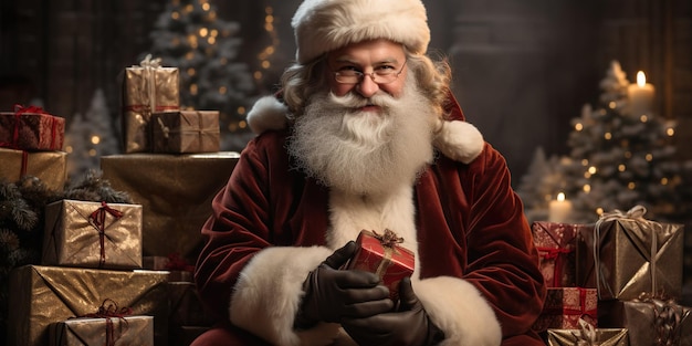 Imagem generativa de IA do Papai Noel sorridente com longa barba branca