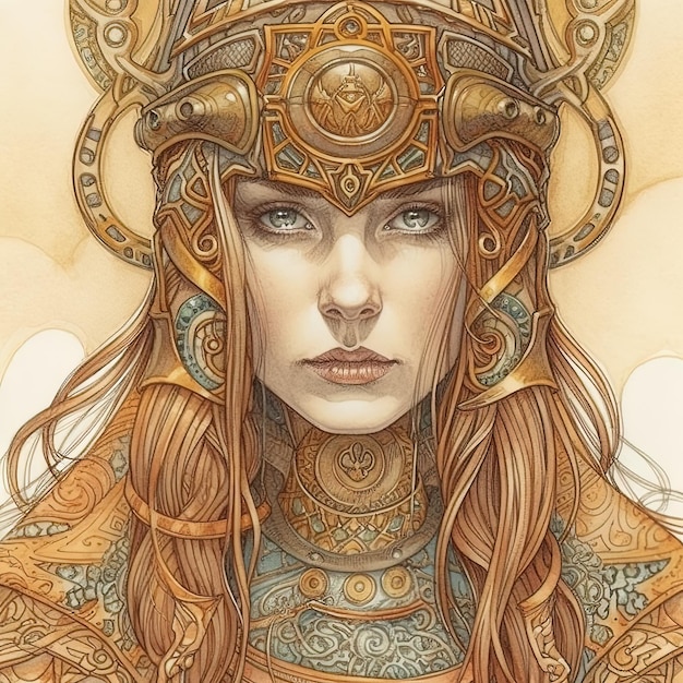 Imagem gerada por AI Belo retrato de uma princesa celta desenhada com ornamentos em estilo barroco