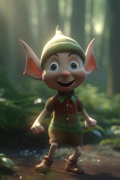 Imagem gerada por IA Adorável jovem elfo feliz dançando em uma floresta