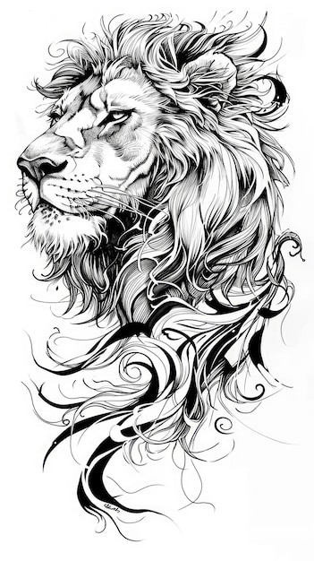 Imagem gerada por IA com flash de tatuagem de leão