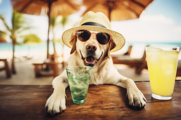 Imagem gerada por IA de cachorro na praia Foto de alta qualidade