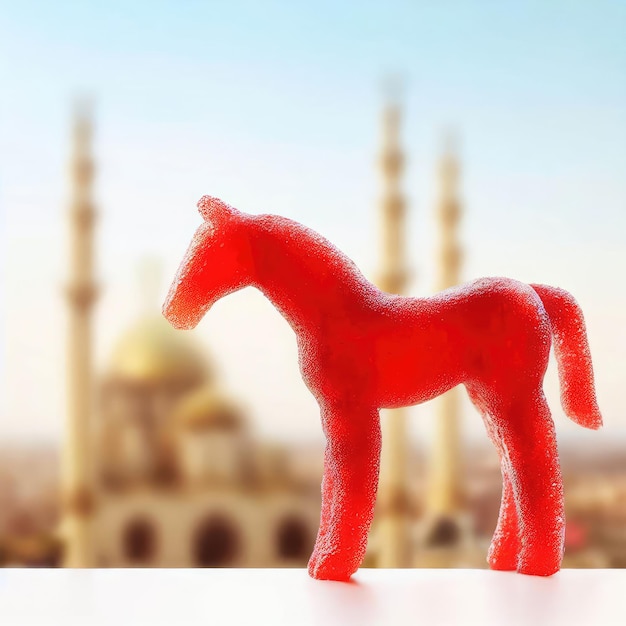 Foto imagem gerada por ia de cavalo de açúcar, figurinha festiva, símbolo de aniversário do profeta maomé, ícone de almawlid alnabawy