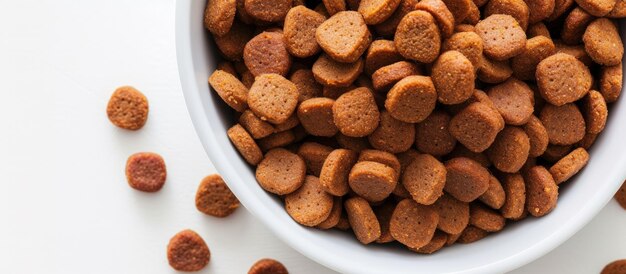 Foto imagem gerada por ia de close-up de comida seca para cães em uma tigela isolada em um fundo branco