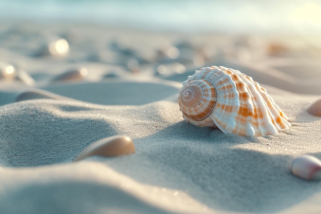 Imagem gerada por IA de concha de mar com rochas na areia da praia