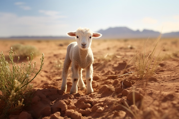 Imagem gerada por IA de cordeiro perdido no deserto Foto de alta qualidade