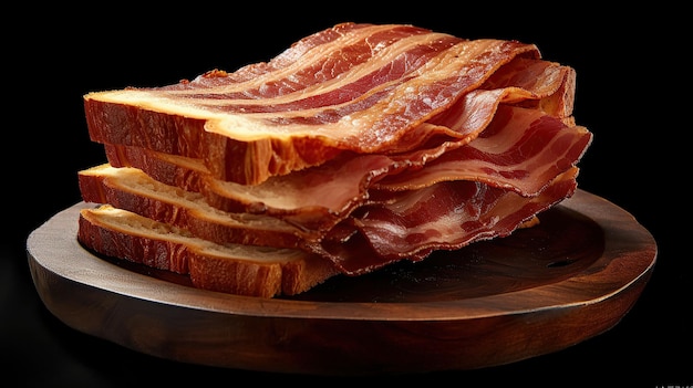 Imagem gerada por IA de deliciosas fatias de bacon fresco e crocante.