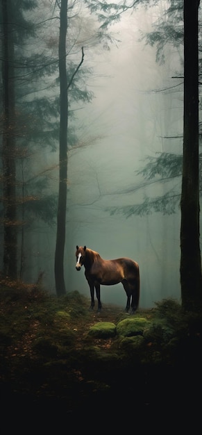 Imagem gerada por IA de floresta em pé de cavalo Imagem gerada por IA de alta qualidade