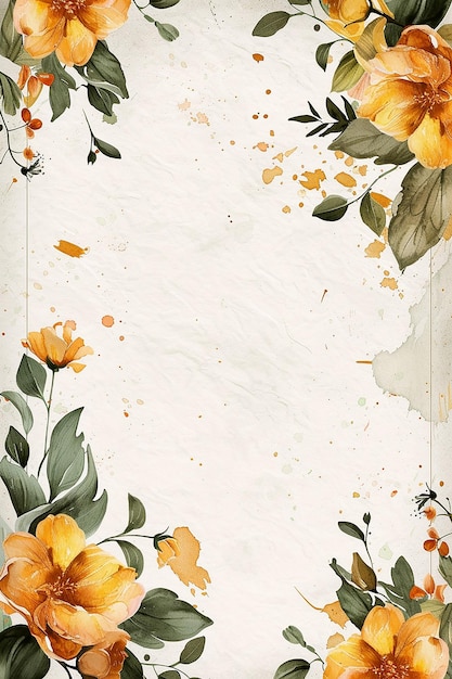 Imagem gerada por IA de fundo vazio de cartão de convite de casamento com moldura de flores a aquarela