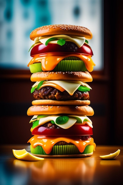 Imagem gerada por IA de hambúrguer delicioso e suculento