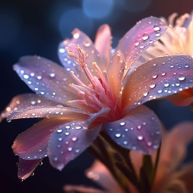 Foto imagem gerada por ia de linda flor com gotas de água