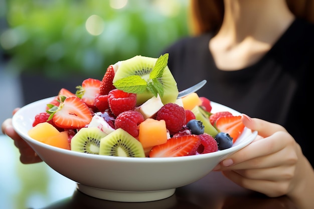Foto imagem gerada por ia de salada de frutas deliciosa e saudável