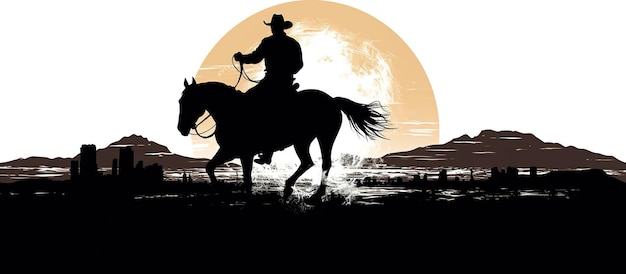 Foto imagem gerada por ia de silhueta de cowboy montando cavalo em fundo branco