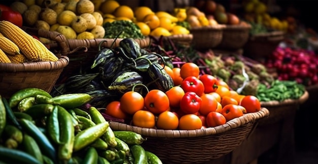 Foto imagem gerada por ia do grande mercado asiático de frutas e vegetais