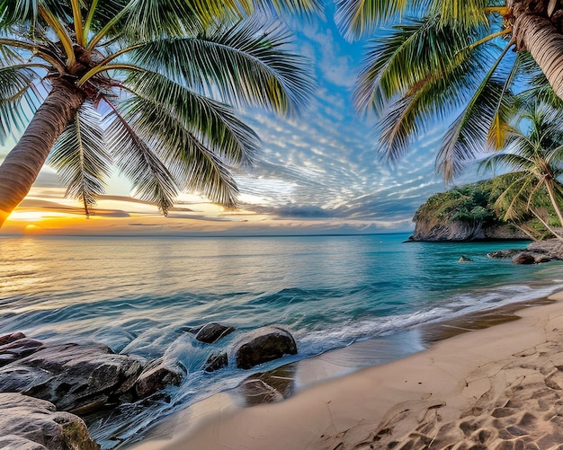 Foto imagem gopro da bela praia tropical do paraíso na hora azul 8k hdr