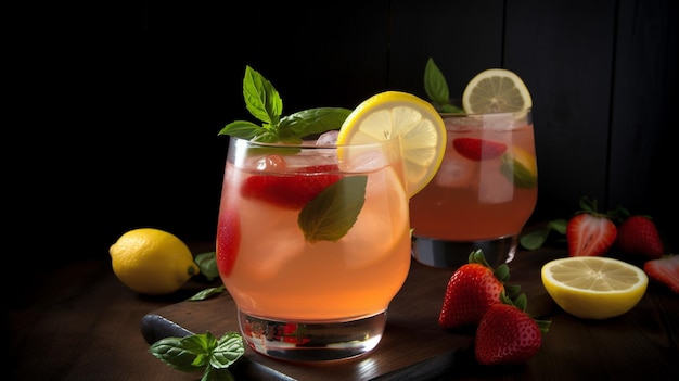 Imagem IA generativa de morango com manjericão e limonada