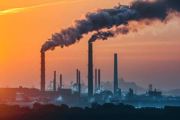 Imagem Imagem conceitual de poluição com fumaça emitida por chaminé industrial