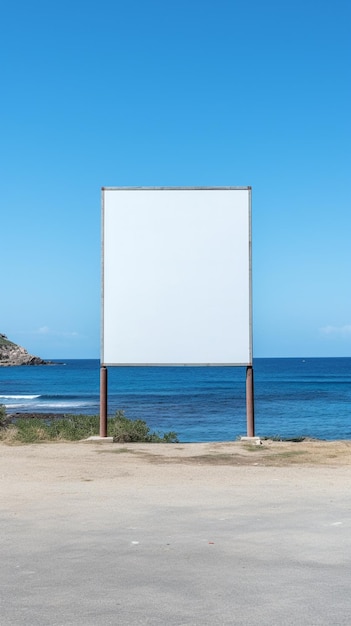 Imagem impressionante de um quadro de outdoor em branco em uma praia deserta infinitas possibilidades de publicidade