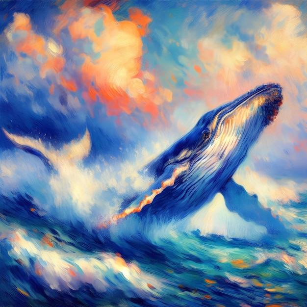 imagem impressionista de uma baleia saltando 1
