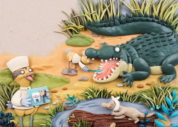 Imagem infantil em estilo plasticina com crocodilo