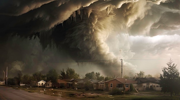 Imagem intensa e violenta de um tornado como uma força natural e ameaça gerada pela IA