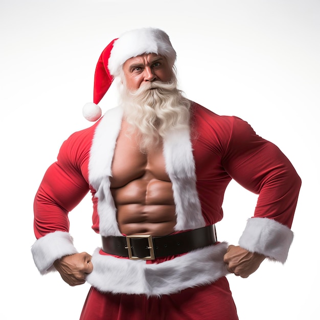 Foto imagem isolada de um bodybuilder de santa