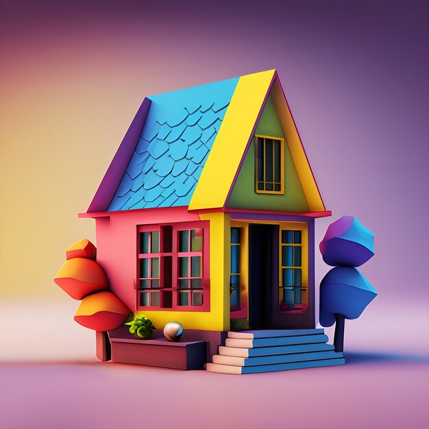 Imagem isométrica da casa em estilo cartoon em miniatura isolada no fundo