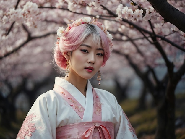 Foto imagem livre de uma mulher em um kimono com uma faixa rosa e uma faixa cor-de-rosa