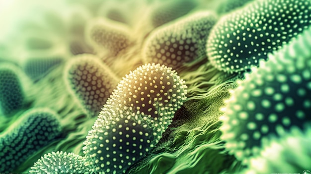Foto imagem macro de bactérias azuis e células virais em um laboratório científico pseudomonas aerugin