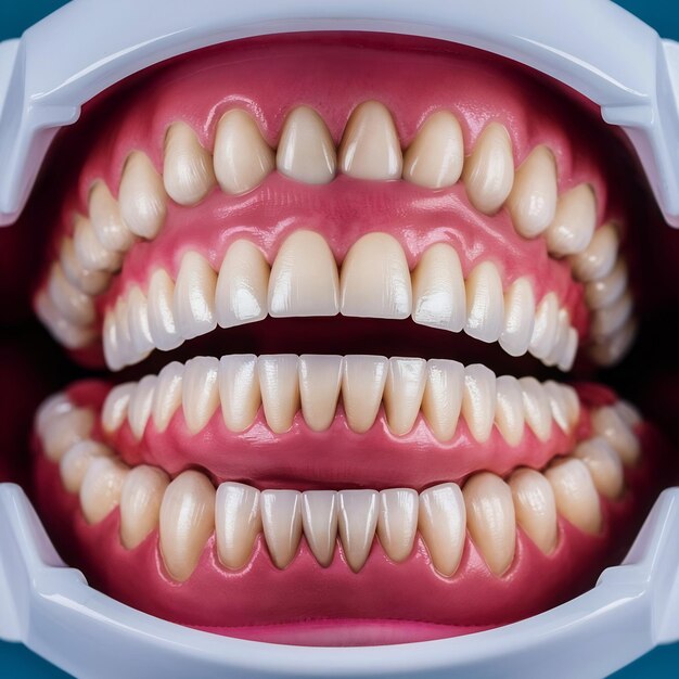 Foto imagem macro de dentes preenchidos