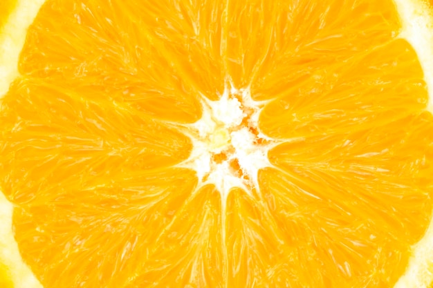 Imagem macro de fruta laranja. Fundo laranja maduro.