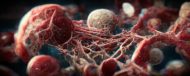 Imagem microscópica de células humanas ou alienígenas dentro do corpo humano criação de vida hipnotizar movimento de células representação de um vírus imagem médica geral para uso em jogos de filmes ou livros