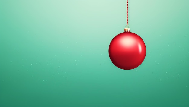 Foto imagem minimalista de uma bola de natal vermelha em uma parede verde gerada pela ia